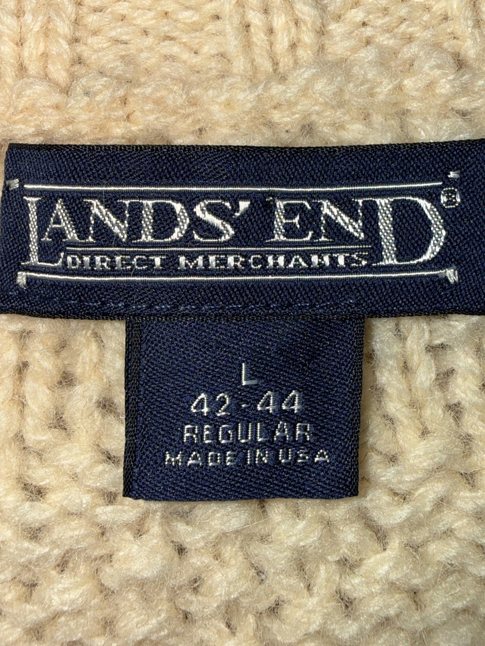 Vintage 80s Lands End Wool Fisherman Sweater Ivory Snowflake USA Large Chunky - Picture 3 of 15